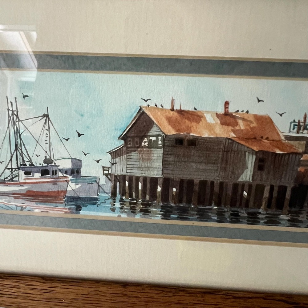 Original watercolor framed harbor scene signed by Betsy Jones‎ - Picture 8 of 8